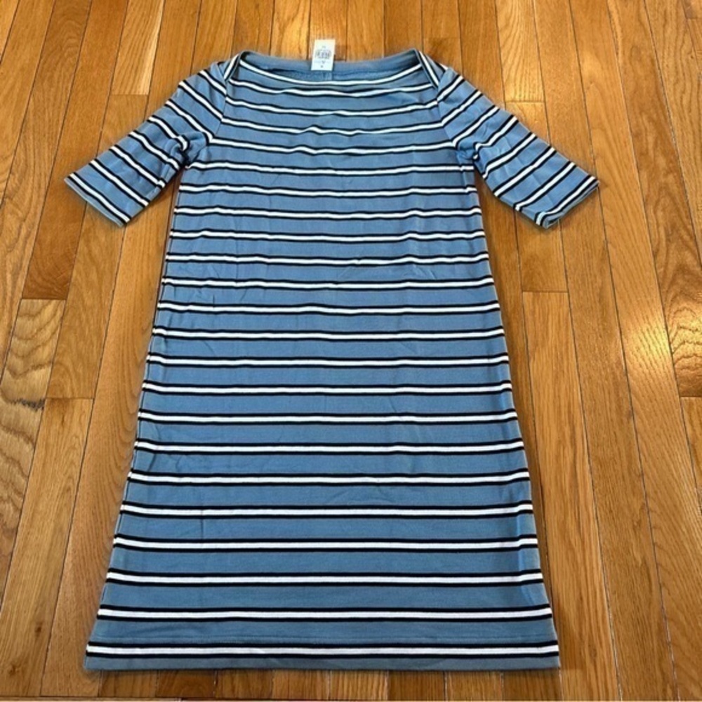 New NWT LOU & GREY Blue & White Striped Signature Soft Boatneck Dress Women's XS